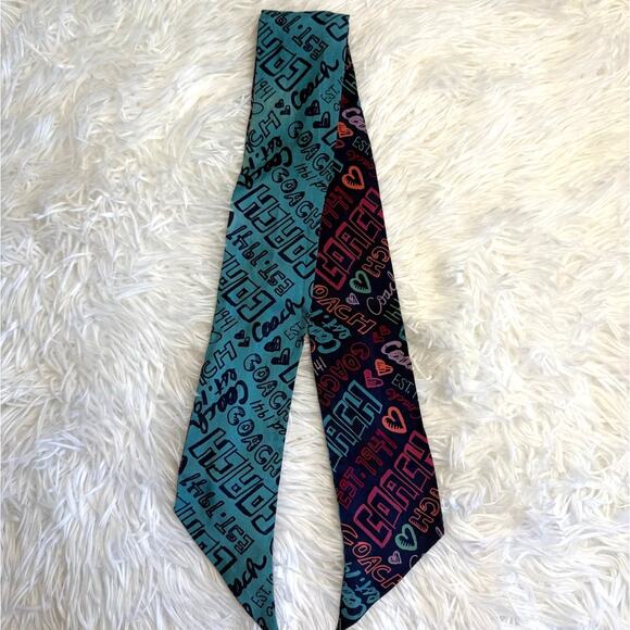 COACH Poppy Blue Silk Bag Scarf - Picture 1 of 5